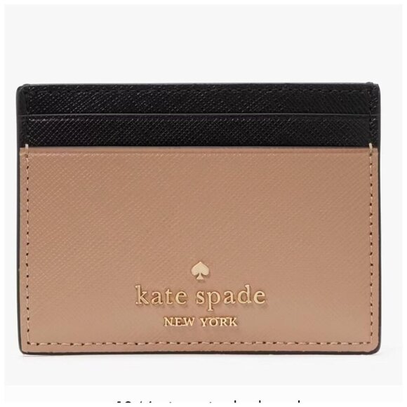 Kate Spade Womens Hazelnut Black Leather Madison Small Slim Card Holder New - Picture 1 of 6